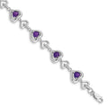 Heart Purple Amethyst & Diamond Prong Sterling Silver Heart Link Bracelet by Fine Color Jewels