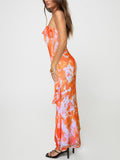 Oumrdeo Women's Strapless Floral Orange Maxi Dress Size L by Deal US