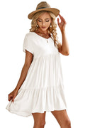 Fangetey Women's V-Neck Button Down Tunic Dress Short Sleeve White Size S by Deal US