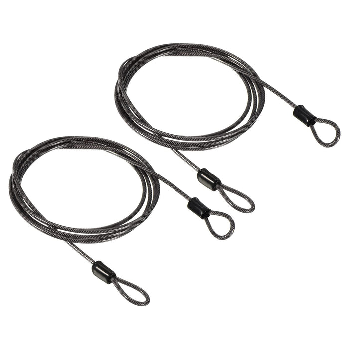 PATIKIL Security Steel Cable 2.5mm x 1.5m Black Double Loop 2 Pack by Deal US