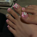 ZIFANHU 24 Pcs 3D Bow Texture Acrylic False Toenails Color V11 Rhinestones by Deal US