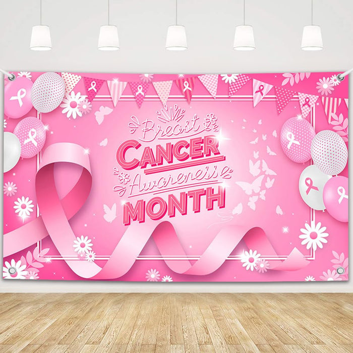 MEHOFOND Breast Cancer Awareness Banner Pink Ribbon Party Decoration Pink by Deal US
