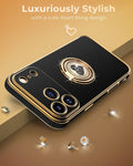 Heart Bling Luxury Case with Double Ring Kickstand for iPhone 17 Pro Black by Merch Section