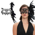 Livresse Fox Lace Feather Masquerade Mask Black Elastic Strap One Size by Deal US
