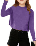 CharmWM Girls Long Sleeve Crop Top Crew Neck Casual Tee Deep Purple Size 9-10Y by Deal US