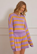 MEROKEETY Women's 2 Piece Sweater Set Striped Long Sleeve Shorts Purple Size S by Deal US