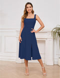 Gardenwed Womens Square Neck Midi Dress Sleeveless Slit Cocktail Navy M by Deal US