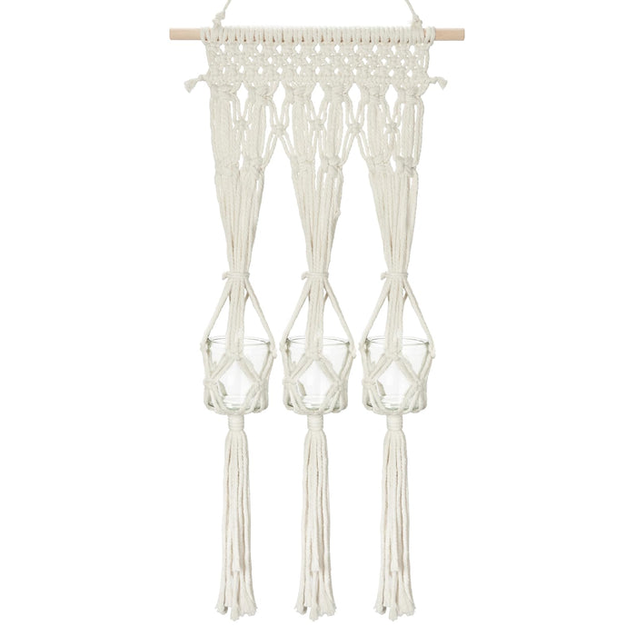 Briful Macrame Wall Hanging Shelf Cream-White with 3 Glass Vases Boho Decor by Deal US