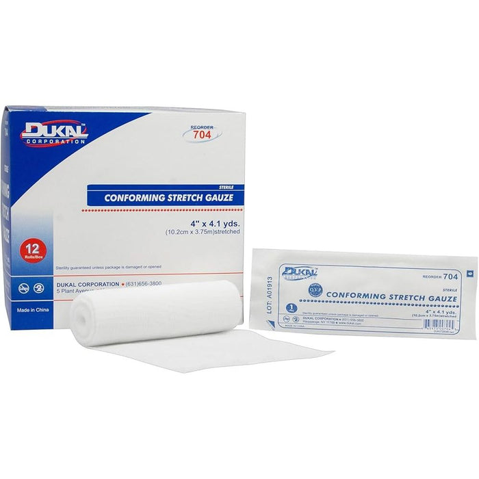 DUKAL Sterile Conforming Stretch Gauze Bandage Roll, 4 in x 4.1 yds (12 Count Box) by Pasteur Pharmacy