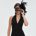 Livresse Fox Lace Feather Masquerade Mask Black Elastic Strap One Size by Deal US