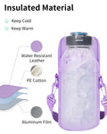 Wandering Nature Insulated Water Bottle Holder Strap 32oz Purple Leather by Deal US