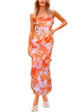 Oumrdeo Women's Strapless Floral Orange Maxi Dress Size L by Deal US