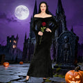 QUJQOM Halloween Gothic Dress Black V-neck Red Rose Wig Size L by Deal US