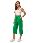 RESHE Womens Capri Pants Yoga Wide Leg Drawstring Pockets Green Size 2XL by Deal US
