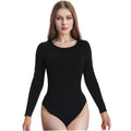 +MD Round Neck Long Sleeve Bodysuit Slim Waist Black Size M by Deal US