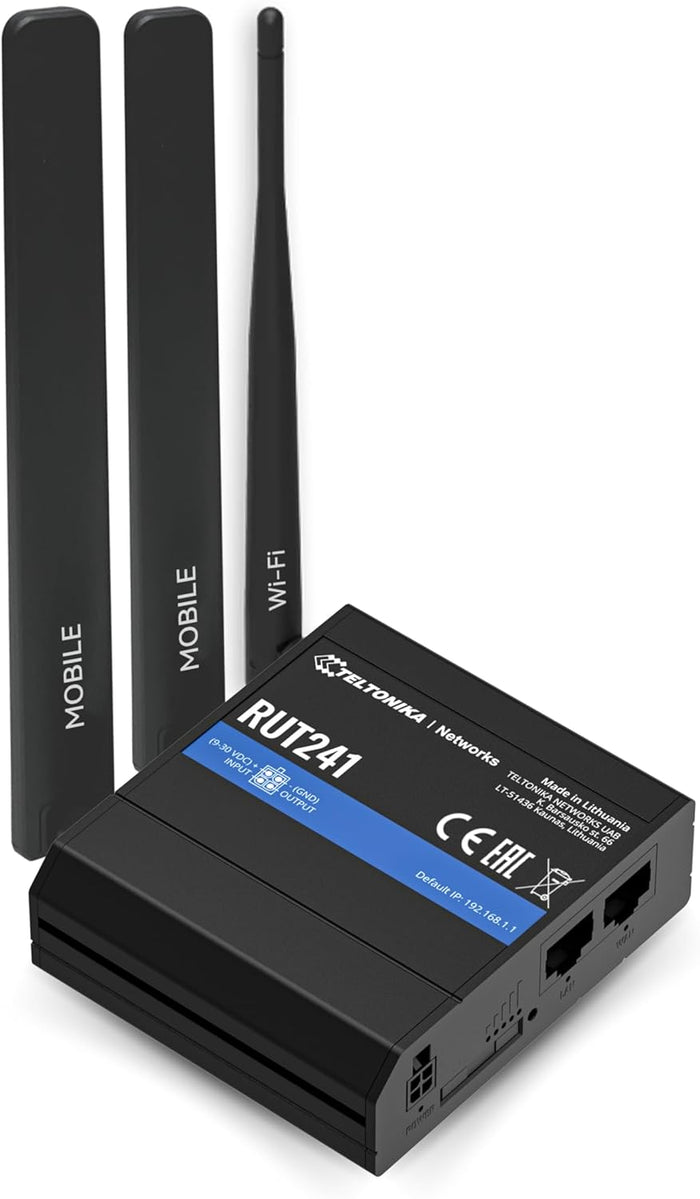 IN STOCK! Teltonika RUT241098000 Industrial 4G LTE Cellular Router, 4G LTE Wi-Fi Router, Automatic failover, Advanced VPN, Certified by Verizon/AT&T/T-Mobile, Industrial 4G Router for North America by Silarius