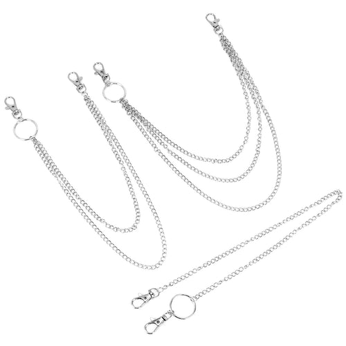 QWORK Wallet Chain for Men Women, 3 Pack Silver Jeans Chains Set (Single/Double/Triple Layer), Alloy Pants Pocket Belt Chain with Lobster Clasp & Key Ring for Biker Hip Hop Punk
