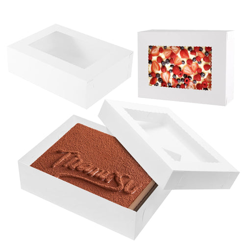 JCD 12pcs Cake Boxes 14x10x4in White Bakery Window Quarter Sheet by Deal US