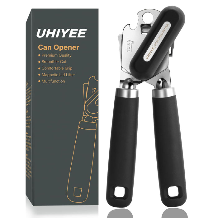 UHIYEE Manual Can Opener Heavy Duty Sharp Blade Soft Handle Black by Deal US