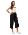 RESHE Womens Capri Pants Wide Leg Drawstring Lounge Yoga Navy Size S by Deal US