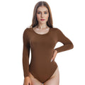 +MD Round Neck Bodysuit Long Sleeve Slimming Waist Coffee Size M by Deal US