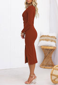 Duigluw Cutout Twist Front Crisscross Bodycon Midi Dress Brown Size L by Deal US