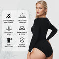 +MD Round Neck Long Sleeve Bodysuit Slim Waist Black Size M by Deal US