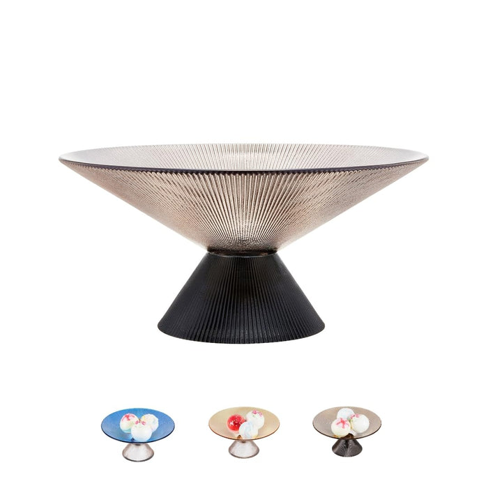 SPRINGBOW 10" Gray Tempered Glass Fruit Bowl Ripple Pedestal by Deal US