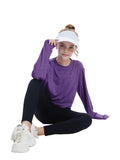 CharmWM Girls Long Sleeve Crop Top Crew Neck Casual Tee Deep Purple Size 9-10Y by Deal US