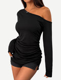 SOFIA'S CHOICE Women's Off Shoulder Long Sleeve Top Black Size S by Deal US