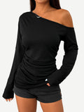 SOFIA'S CHOICE Women's Off Shoulder Long Sleeve Top Black Size S by Deal US