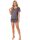 Rooscier Women's Cotton Pajama Set Scoop Neck Pocket Top Shorts Gray Size S by Deal US