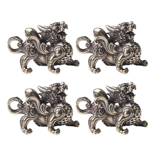 FAVOMOTO Retro Car Keychain Set 4Pcs Golden Brass Feng Shui Dragon Shape by Deal US