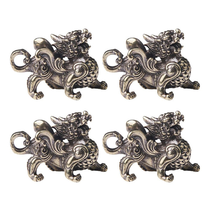 FAVOMOTO Retro Car Keychain Set 4Pcs Golden Brass Feng Shui Dragon Shape by Deal US
