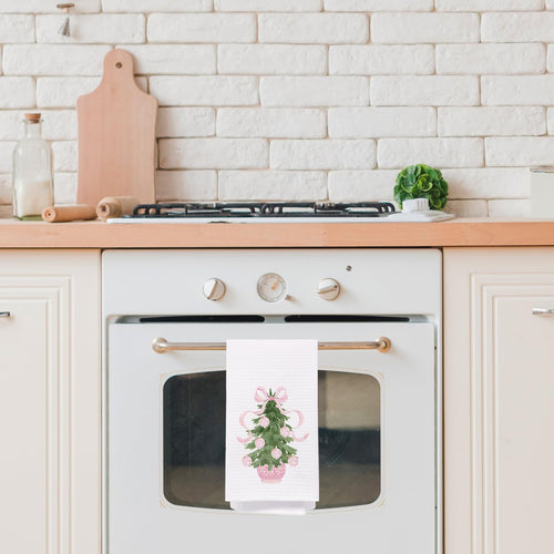SPBL&L Chinoiserie Christmas Kitchen Towels Pink Bow Tree 16x24 Inch Set of 2 by Deal US