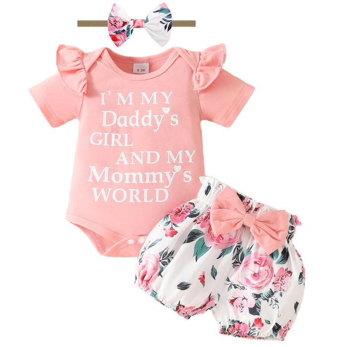 Mikccer Baby Girl Ruffle Romper & Floral Pants Set with Headband Pink Size 0-3M by Deal US