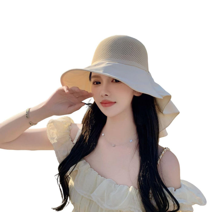 CAOCEFA Womens UPF50 Mesh Sun Hat Wide Brim Neck Flap Off White by Deal US