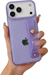 Clear TPU Case with Finger Strap Kickstand for iPhone 17 Pro 6.3" Purple