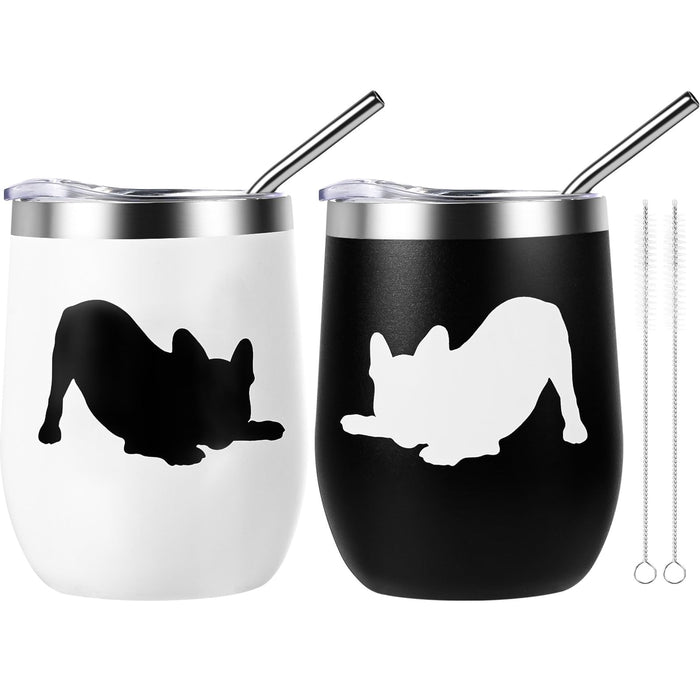 Yoiemivy French Bulldog Insulated Wine Tumbler Set 2, 12oz, Christmas Gift by Deal US