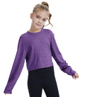 CharmWM Girls Long Sleeve Crop Top Crew Neck Casual Tee Deep Purple Size 9-10Y by Deal US