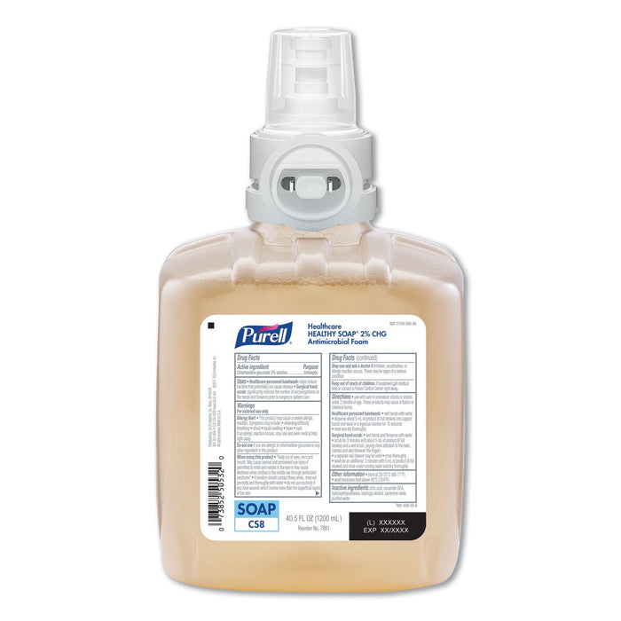 PURELL Healthy Soap 2.0% CHG Antimicrobial Foam for CS8 Dispensers, Fragrance-Free, 1,200 mL, 2/Carton