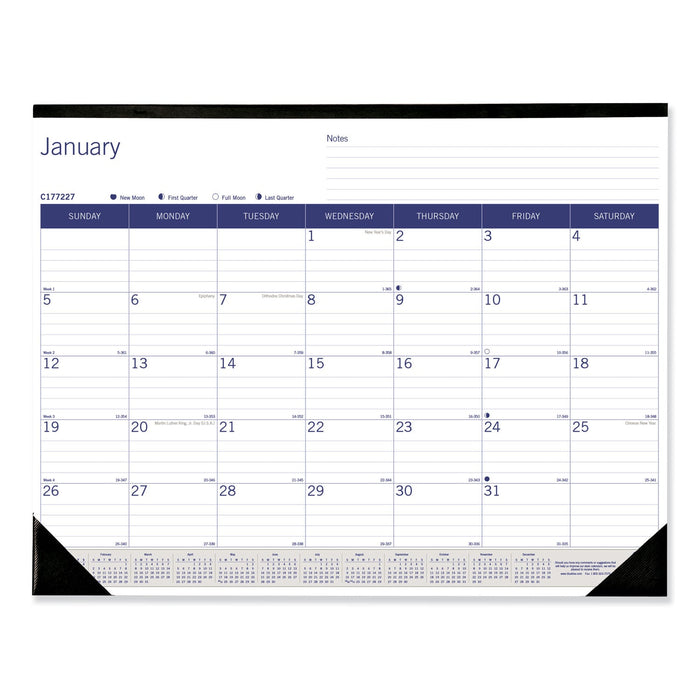 Blueline DuraGlobe Monthly Desk Pad Calendar, 22 x 17, White/Blue/Gray Sheets, Black Binding/Corners, 12-Month (Jan to Dec): 2023