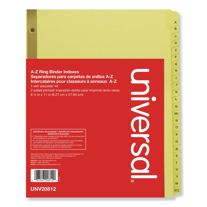Universal Deluxe Preprinted Plastic Coated Tab Dividers with Black Printing, 25-Tab, A to Z, 11 x 8.5, Buff, 1 Set
