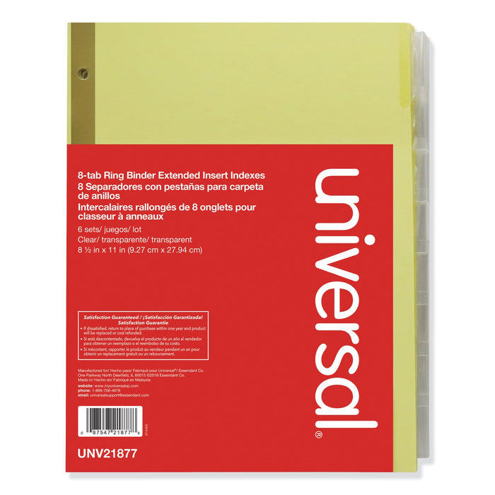 Universal Deluxe Extended Insertable Tab Indexes, 8-Tab, 11 x 8.5, Buff, Clear Tabs, 6 Sets