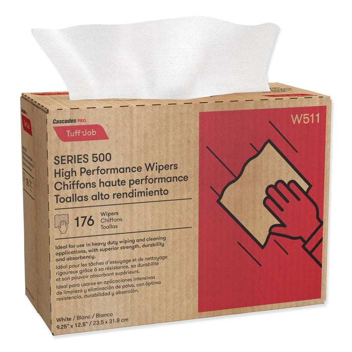 Cascades PRO Tuff-Job S500 High Performance Wipers, 9.25 x 12.5, White, 176/Box, 10 Box/Carton