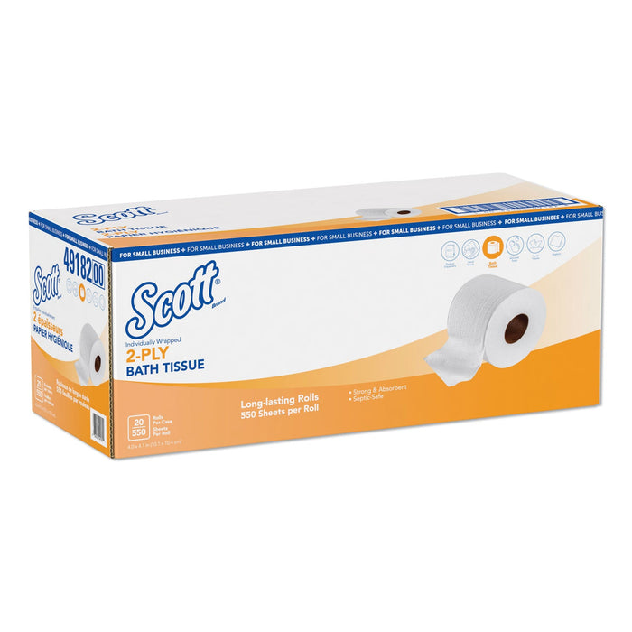 Scott Essential Standard Roll Bathroom Tissue for Small Businesses, Septic Safe, 2-Ply, White, 550 Sheets/Roll, 20 Rolls/Carton