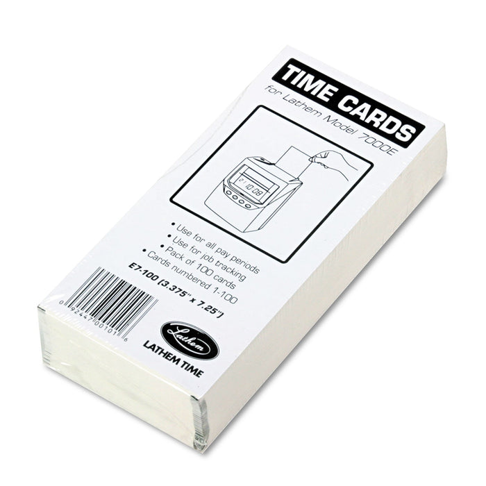 Lathem Time Clock Cards for Lathem Time 7000E, Two Sides, 3.5 x 7.25, 100/Pack