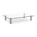 Innovera Adjustable Tempered Glass Monitor Riser, 15.75" x 9.5" x 3" to 3.5", Clear/Silver, Supports 44 lbs