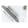 Innovera Adjustable Tempered Glass Monitor Riser, 15.75" x 9.5" x 3" to 3.5", Clear/Silver, Supports 44 lbs