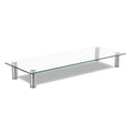 Innovera Adjustable Tempered Glass Monitor Riser, 22.75" x 8.25" x 3" to 3.5", Clear/Silver
